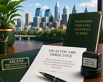 Healthcare Directive Notary Philadelphia PA by Arlene Mobile Notary Services
