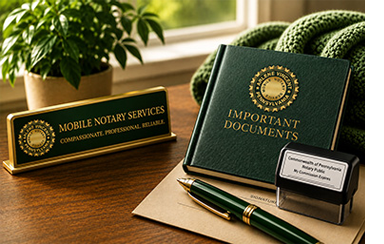 Nursing home notary services in Philadelphia featuring estate planning documents, Pennsylvania notary stamp, and professional mobile notary resources for seniors, families, hospitals, and assisted living facilities.
