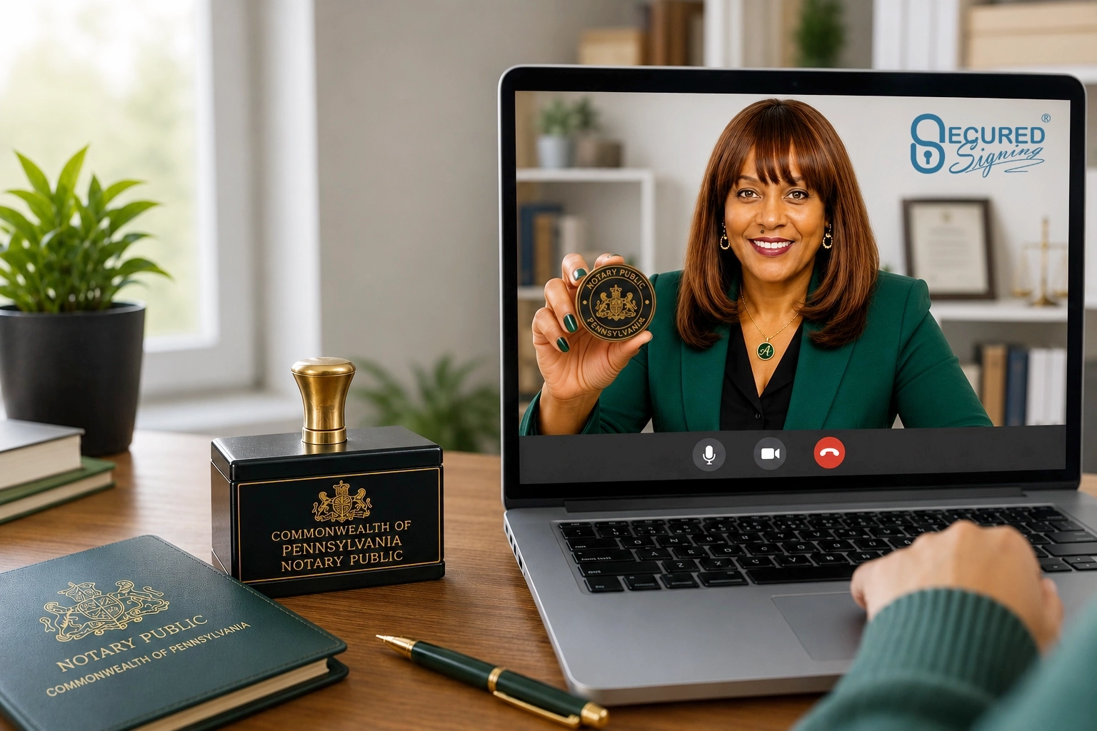 Remote online notary Pennsylvania video notarization with SecuredSigning platform and Pennsylvania notary stamp